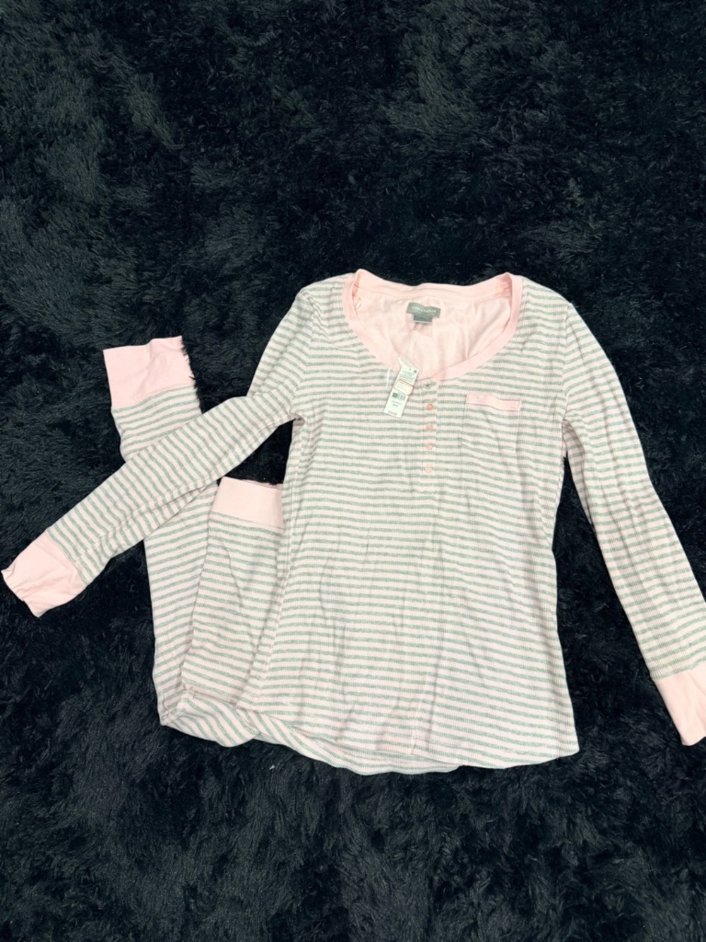 Lord & Taylor Pink and Light Green Striped Pajama Bottoms